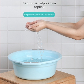 Veliko plastično korito za kućnu upotrebu, s debelom konstrukcijom za pranje odjeće, stopala, povrća i lica; pogodno za bebe, studente i domove.
