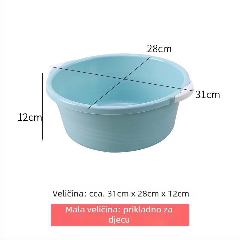 Veliko plastično korito za kućnu upotrebu, s debelom konstrukcijom za pranje odjeće, stopala, povrća i lica; pogodno za bebe, studente i domove.