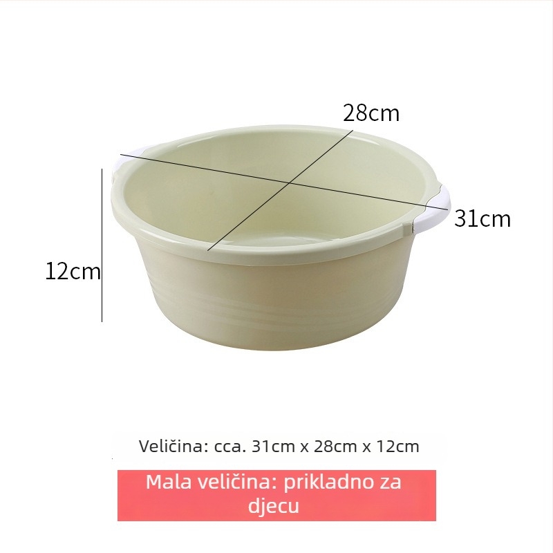 Veliko plastično korito za kućnu upotrebu, s debelom konstrukcijom za pranje odjeće, stopala, povrća i lica; pogodno za bebe, studente i domove.