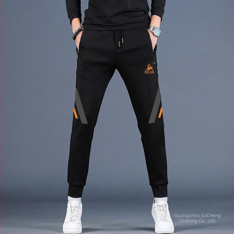 Muške crne sportske hlače s manžetama, visoki struk, slim fit, udobne, za proljeće i jesen