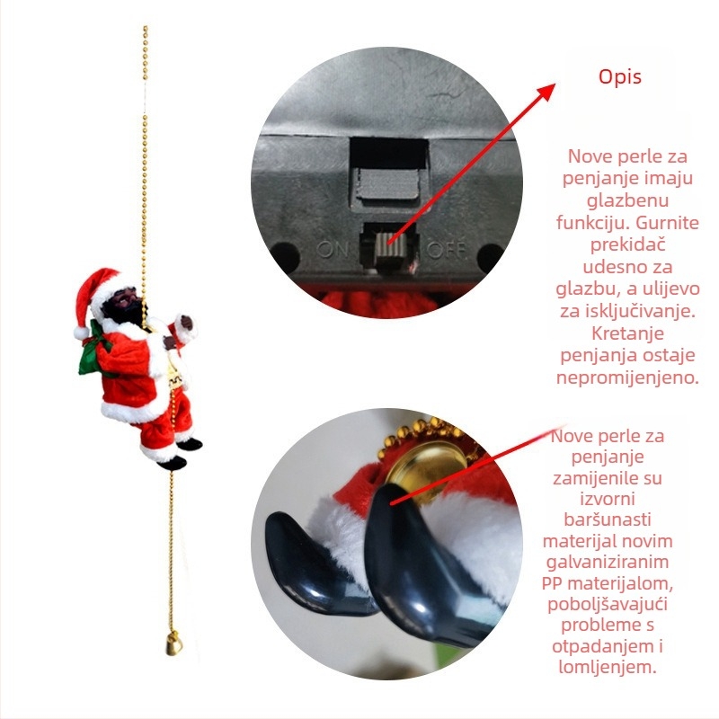 Električni Djed Božićnjak koji se penje, ukras za božićne prozore, igračka za kućnu upotrebu