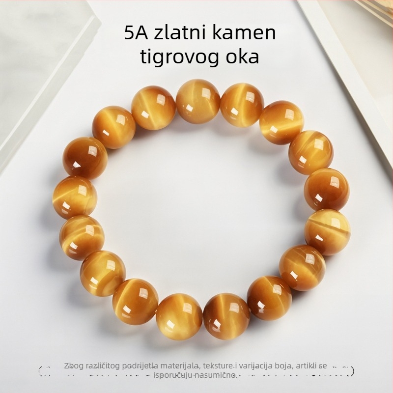 Jingdong Jewelry Unisex minimalistička narukvica s kružnim perlama, 7A prirodno žuto tigrovo oko kamen