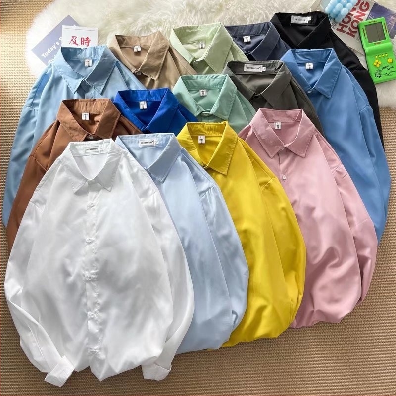 Muška košulja s dugim rukavima, ležernog kroja, bijela jednobojna, korejski stil, casual radna odjeća za ljeto i jesen