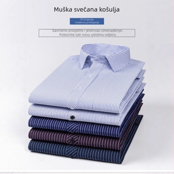 Muška košula s vertikalnim prugama, dugi rukav, bez glačanja, uska kroj, poslovna košula za posao, klasičan ovratnik