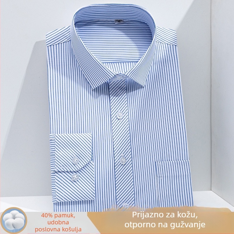 Muška košula s vertikalnim prugama, dugi rukav, bez glačanja, uska kroj, poslovna košula za posao, klasičan ovratnik