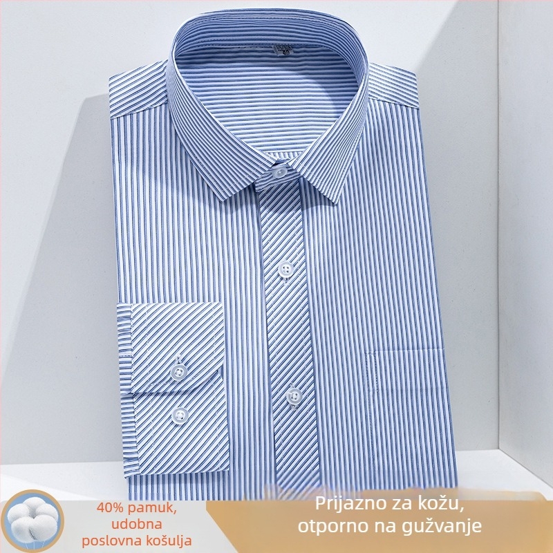 Muška košula s vertikalnim prugama, dugi rukav, bez glačanja, uska kroj, poslovna košula za posao, klasičan ovratnik