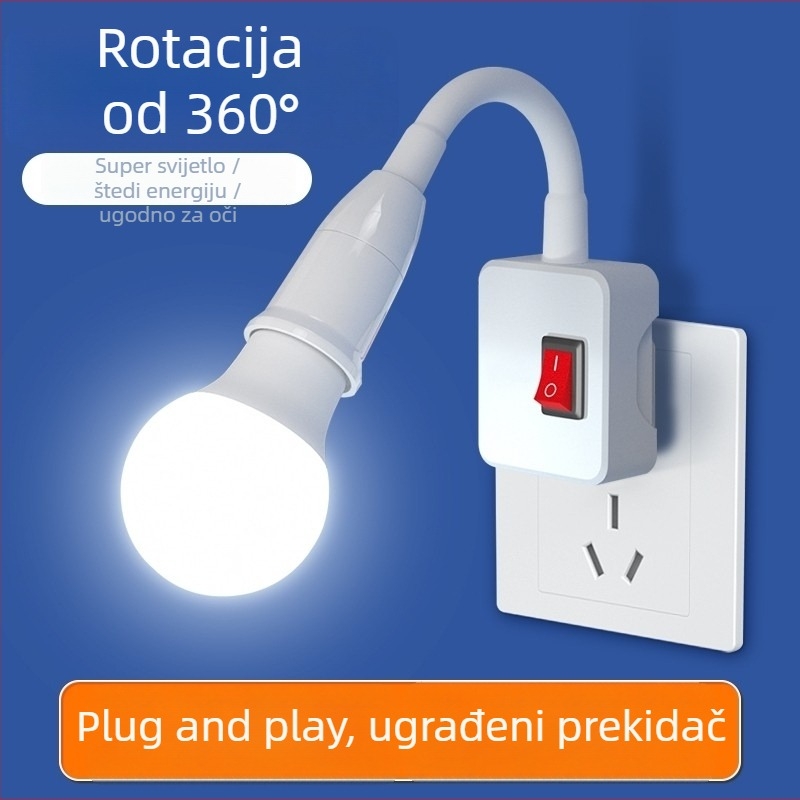 LED žarulja za spavaću sobu — ultra jarko osvjetljenje, plug-in noćna svjetiljka sa prekidačem, zidna lampica uz krevet