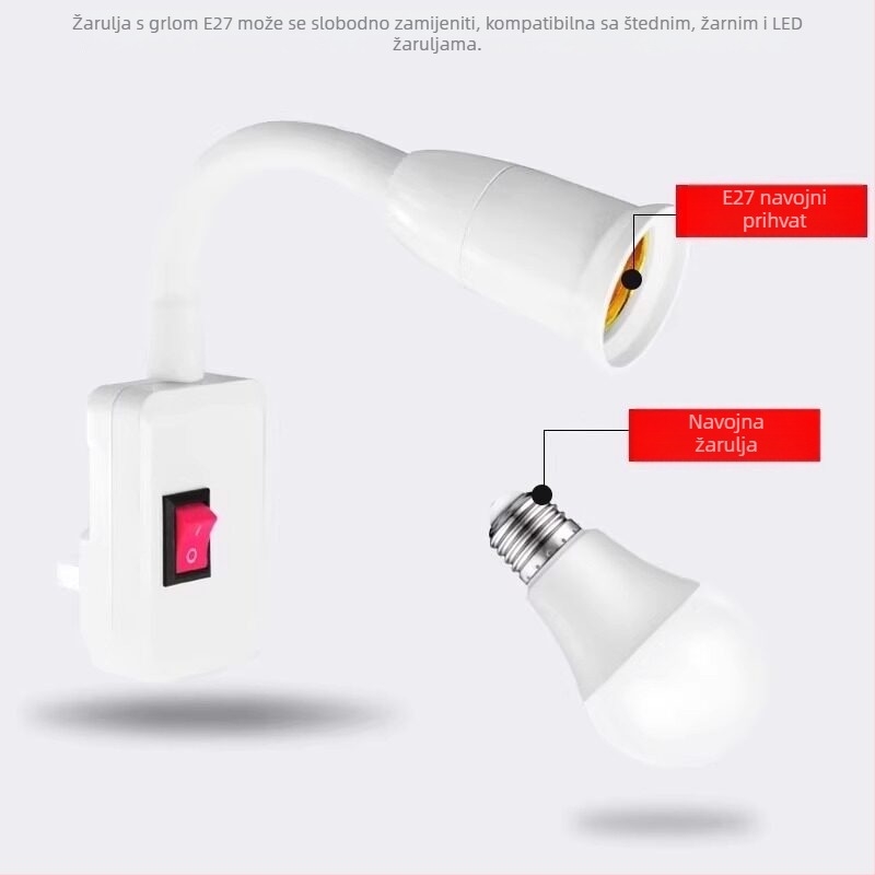 LED žarulja za spavaću sobu — ultra jarko osvjetljenje, plug-in noćna svjetiljka sa prekidačem, zidna lampica uz krevet