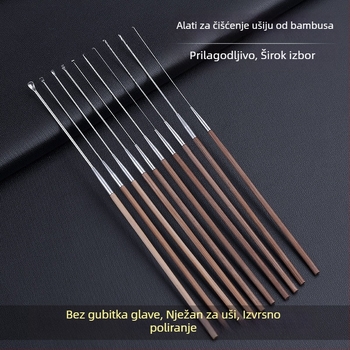 Profesionalni set alata za čišćenje uha s ultratankom žličicom za uho, žlicom za uho, kukom za cerumen te drvenim držačima