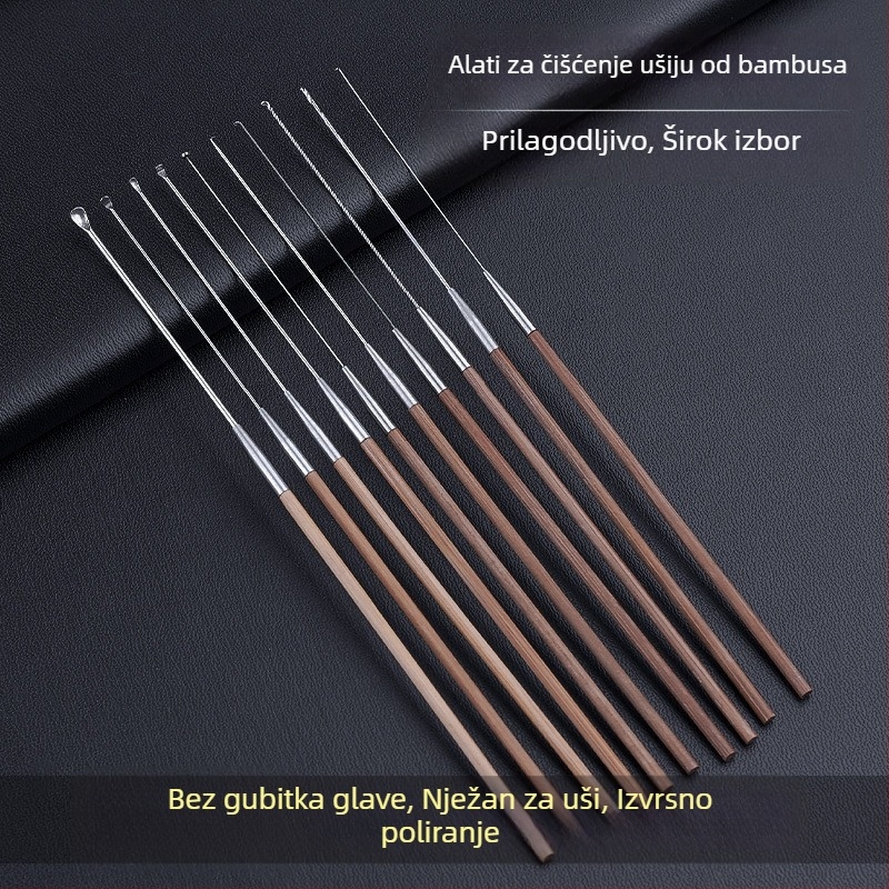 Profesionalni set alata za čišćenje uha s ultratankom žličicom za uho, žlicom za uho, kukom za cerumen te drvenim držačima