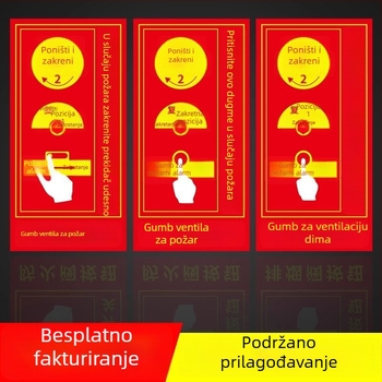 PVC samoljepljivi set oznaka za zaštitu od požara, veličina 10x10 cm, razne oznake: gumb alarma za požar, prikaz požara, hitni telefon, zvuk i vizualni alarm, i dr.