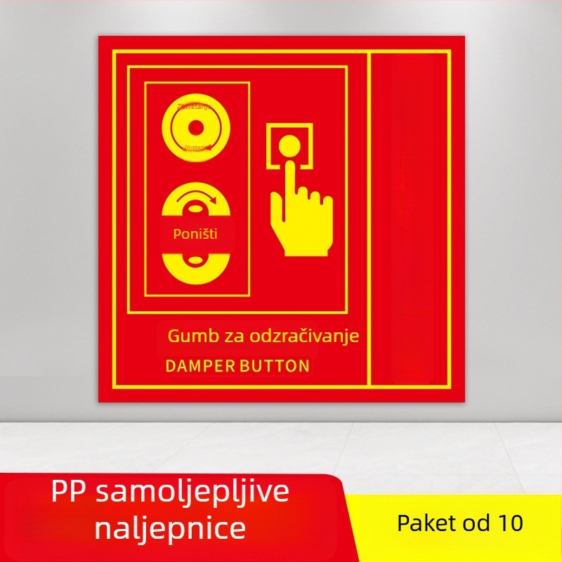 PVC samoljepljivi set oznaka za zaštitu od požara, veličina 10x10 cm, razne oznake: gumb alarma za požar, prikaz požara, hitni telefon, zvuk i vizualni alarm, i dr.