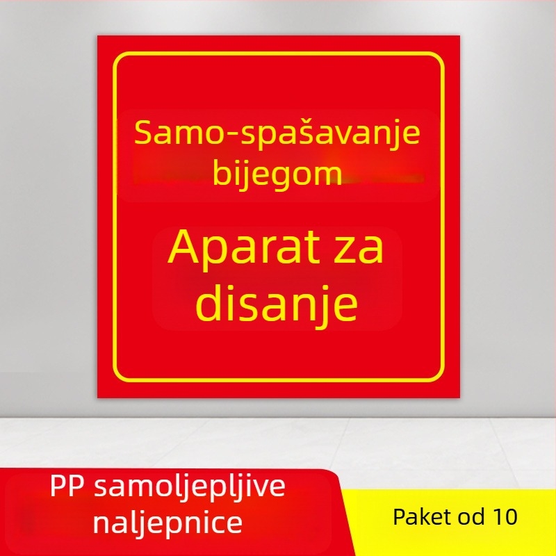 PVC samoljepljivi set oznaka za zaštitu od požara, veličina 10x10 cm, razne oznake: gumb alarma za požar, prikaz požara, hitni telefon, zvuk i vizualni alarm, i dr.