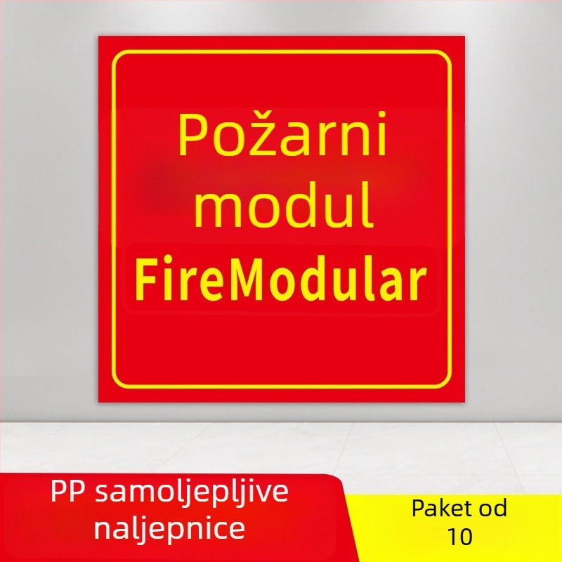 PVC samoljepljivi set oznaka za zaštitu od požara, veličina 10x10 cm, razne oznake: gumb alarma za požar, prikaz požara, hitni telefon, zvuk i vizualni alarm, i dr.