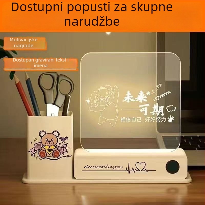 3D kreativna noćna lampica s držačem za olovke, kompaktna stolna lampica, svijetli u mraku – poklon za Dan učitelja, maturu i rođendan