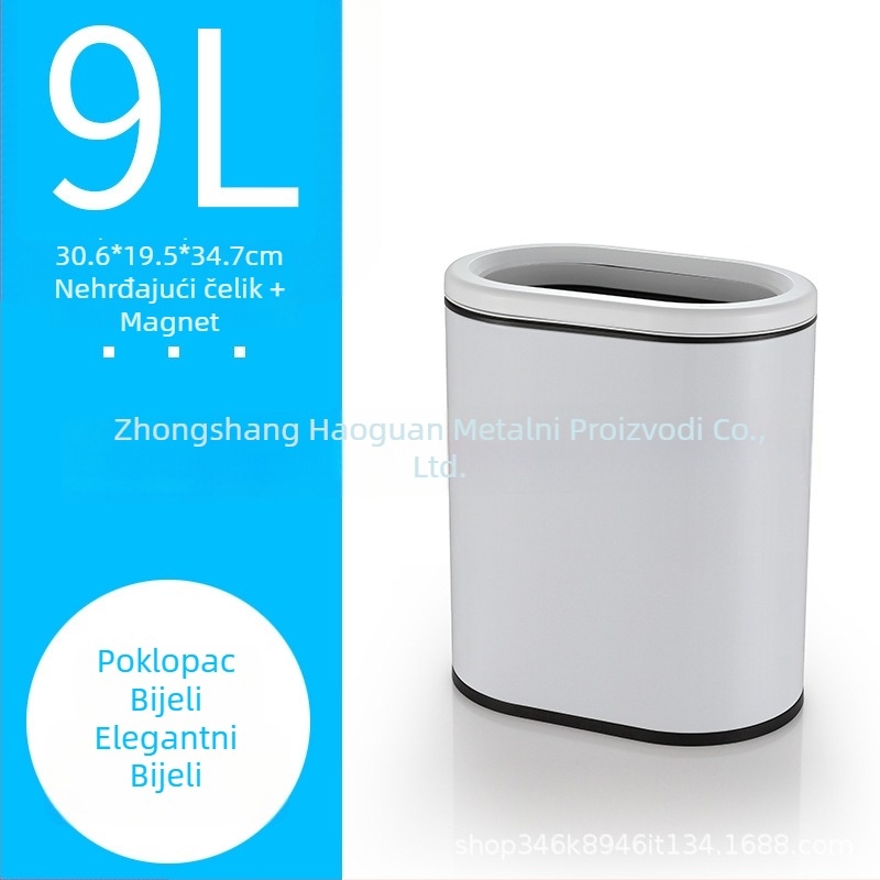 Haoguan koš za otpad od nehrđajućeg čelika, bez poklopca, ovalnog oblika, 6 L, minimalistički dizajn, za kuhinju, kupaonicu i spavaću sobu