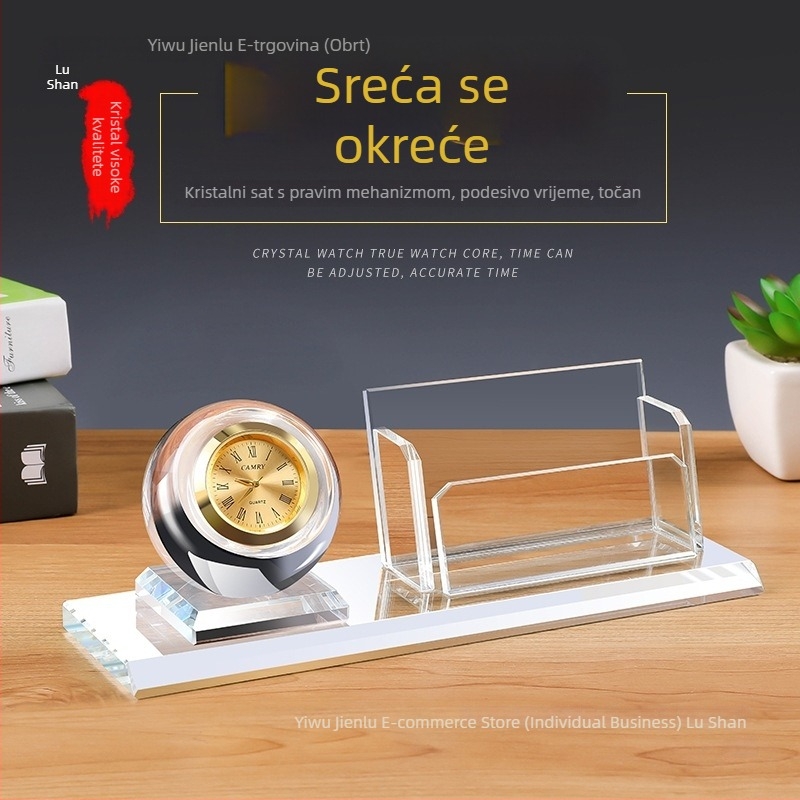 Kristalna kutija za vizitke za uredski stol, personalizirani ukras s graviranim tekstom za muškarce i žene