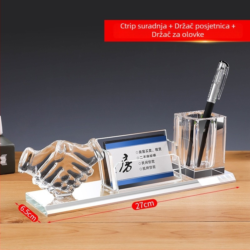 Kristalna kutija za vizitke za uredski stol, personalizirani ukras s graviranim tekstom za muškarce i žene