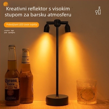 Lampa za barovu atmosferu na stol, dvostruka glava, visok stup reflektora, punjiva