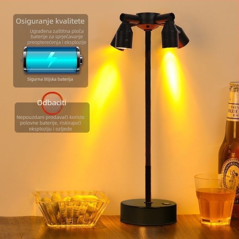 Lampa za barovu atmosferu na stol, dvostruka glava, visok stup reflektora, punjiva