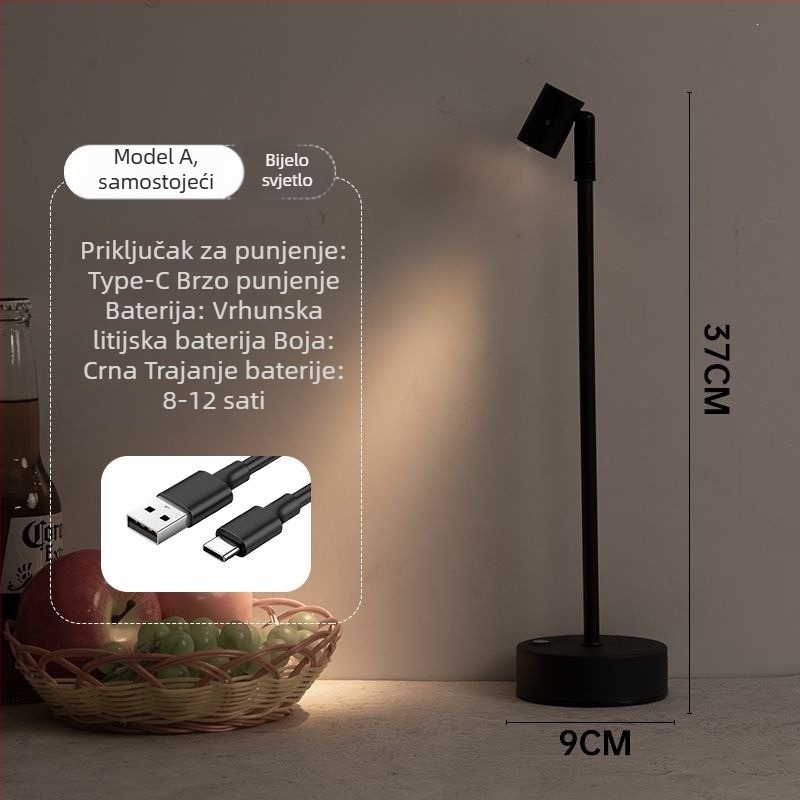Lampa za barovu atmosferu na stol, dvostruka glava, visok stup reflektora, punjiva