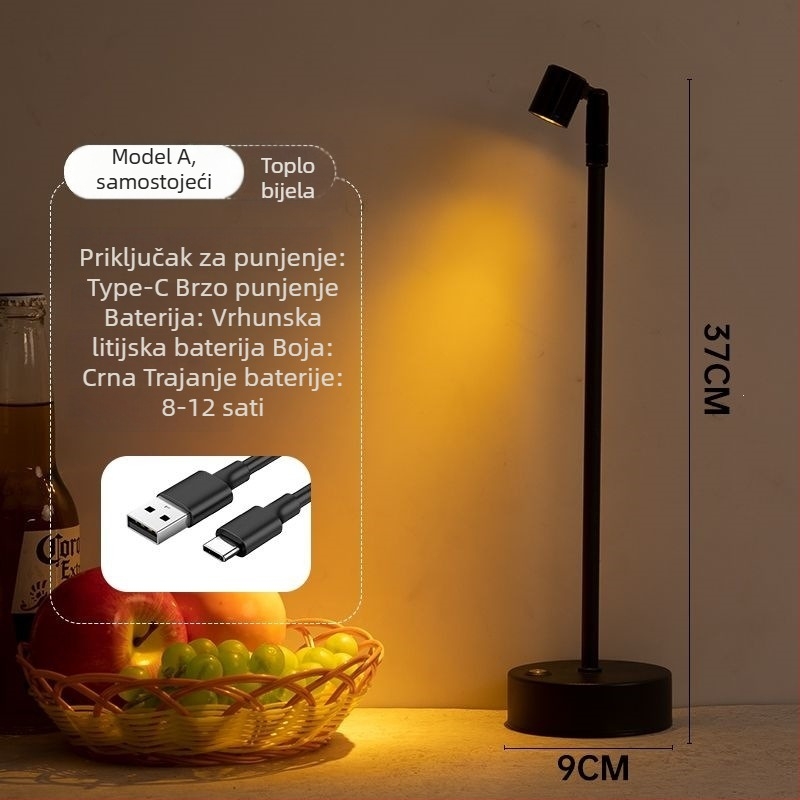 Lampa za barovu atmosferu na stol, dvostruka glava, visok stup reflektora, punjiva
