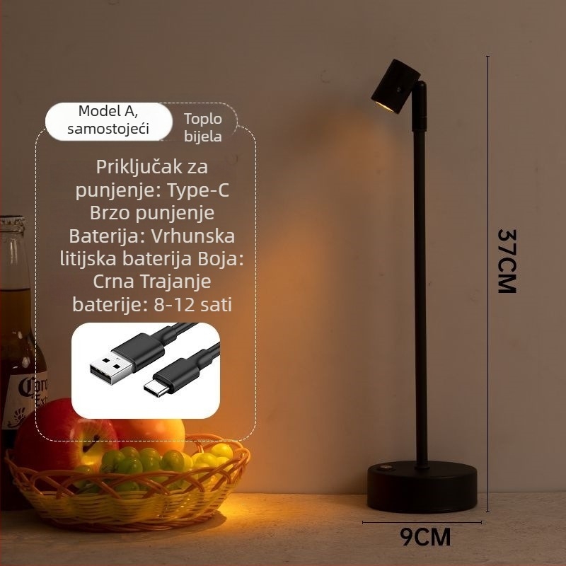 Lampa za barovu atmosferu na stol, dvostruka glava, visok stup reflektora, punjiva