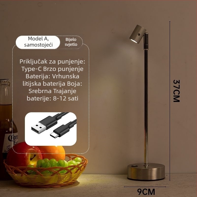 Lampa za barovu atmosferu na stol, dvostruka glava, visok stup reflektora, punjiva