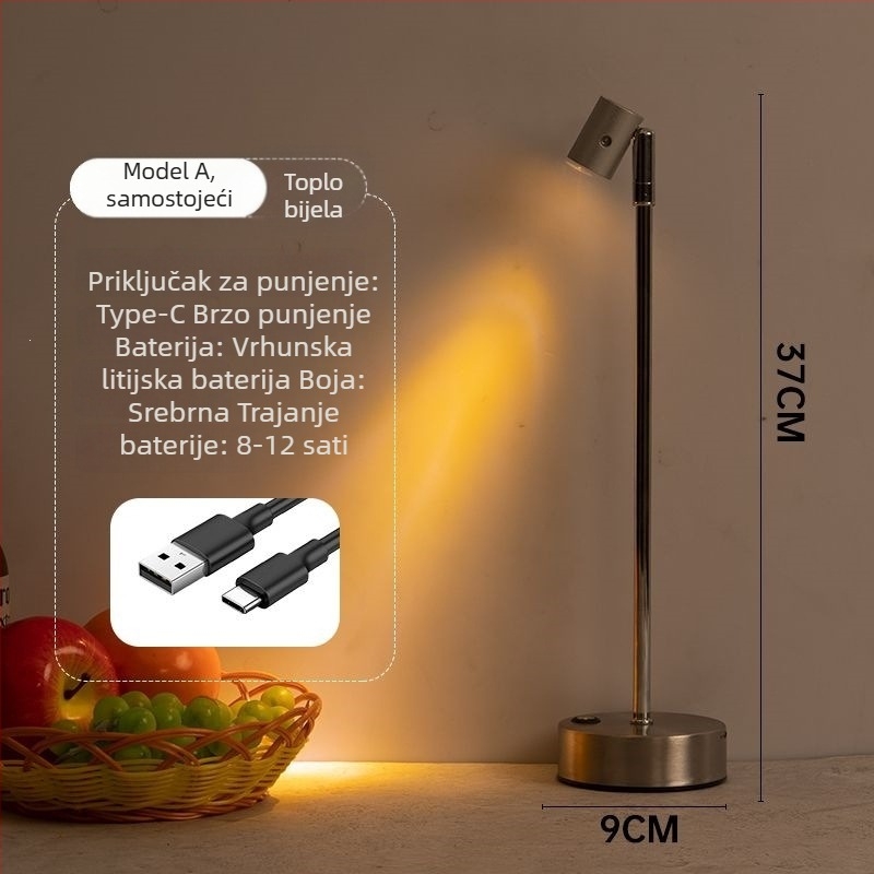Lampa za barovu atmosferu na stol, dvostruka glava, visok stup reflektora, punjiva