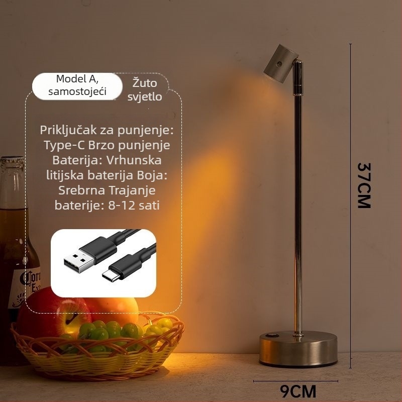 Lampa za barovu atmosferu na stol, dvostruka glava, visok stup reflektora, punjiva
