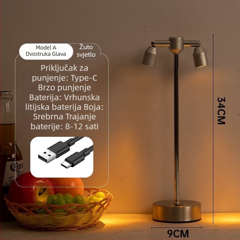 Lampa za barovu atmosferu na stol, dvostruka glava, visok stup reflektora, punjiva