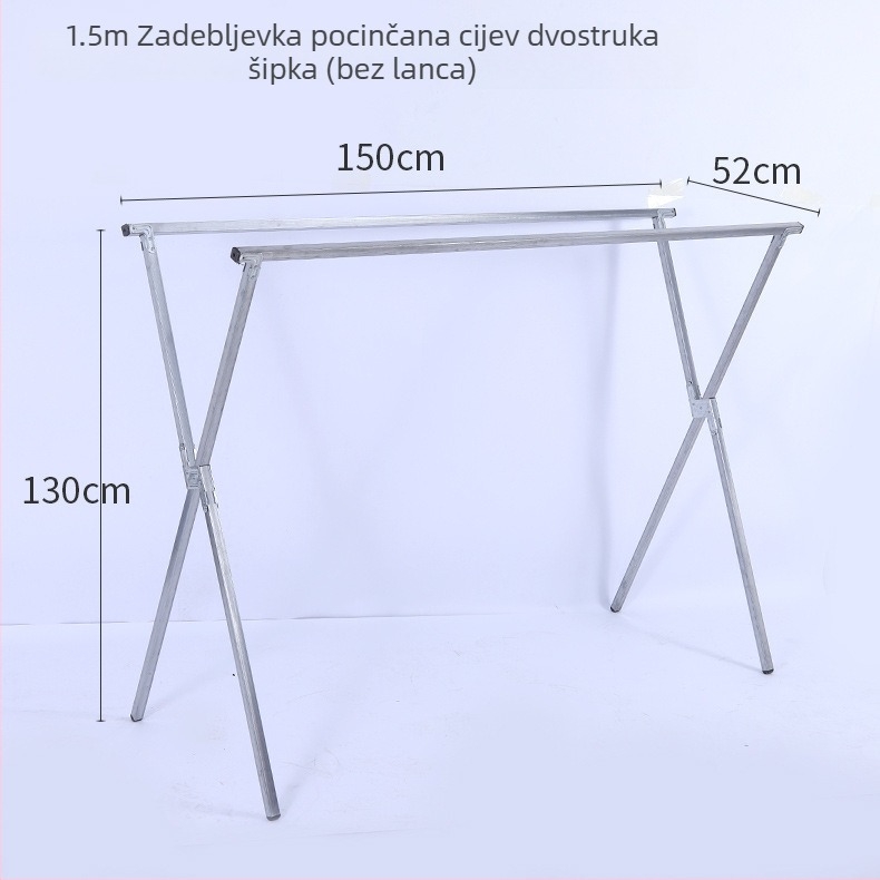 Stacionarna sušilica za rublje na podu, X-oblik, dvostruka šipka, sklopiva za unutarnju i vanjsku upotrebu.