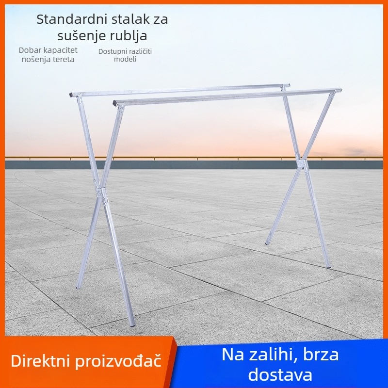 Stacionarna sušilica za rublje na podu, X-oblik, dvostruka šipka, sklopiva za unutarnju i vanjsku upotrebu.