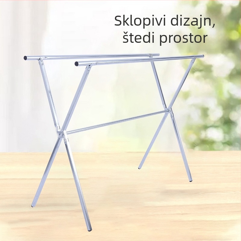 Stacionarna sušilica za rublje na podu, X-oblik, dvostruka šipka, sklopiva za unutarnju i vanjsku upotrebu.