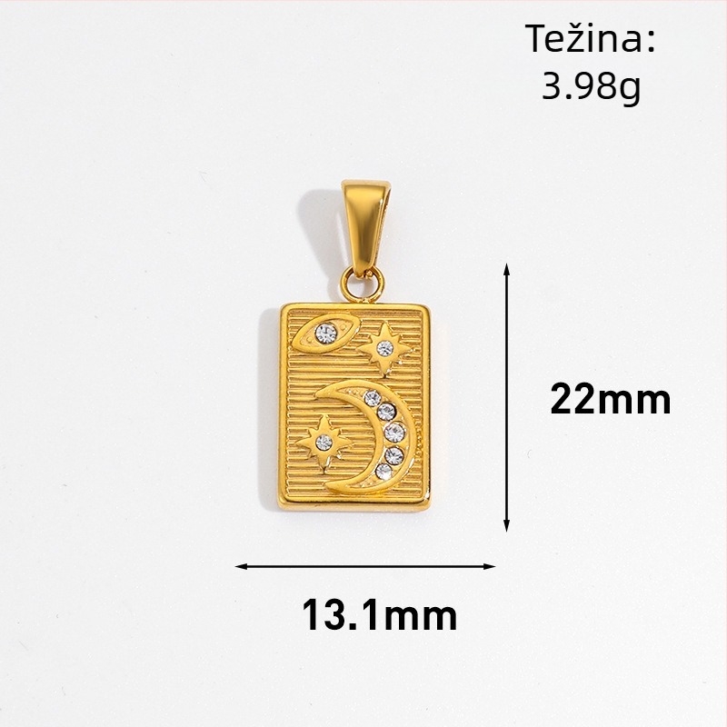 Nerđajući čelik medaljon sa suncem, mjesecom i zvijezdom te osmerokutnom zvijezdom u geometrijskom dizajnu, pozlaćen 24K za DIY nakit