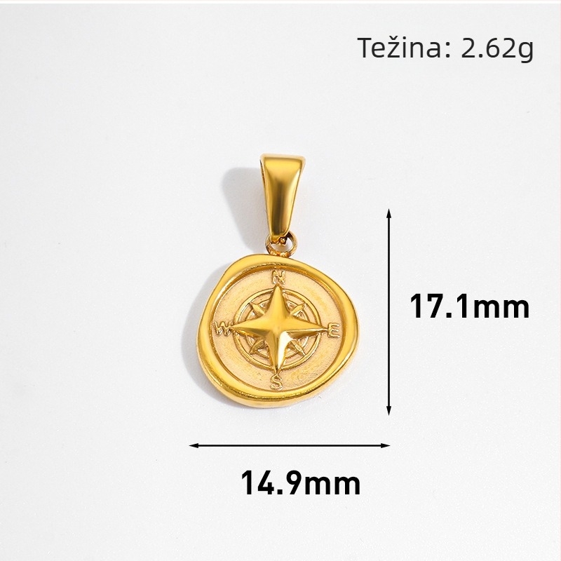 Nerđajući čelik medaljon sa suncem, mjesecom i zvijezdom te osmerokutnom zvijezdom u geometrijskom dizajnu, pozlaćen 24K za DIY nakit