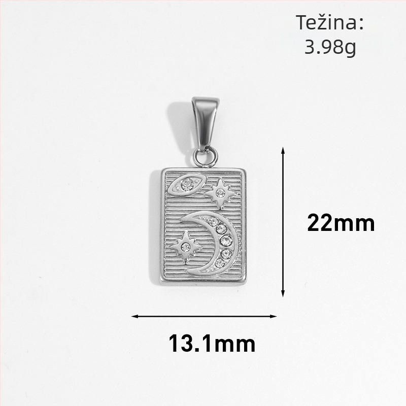 Nerđajući čelik medaljon sa suncem, mjesecom i zvijezdom te osmerokutnom zvijezdom u geometrijskom dizajnu, pozlaćen 24K za DIY nakit