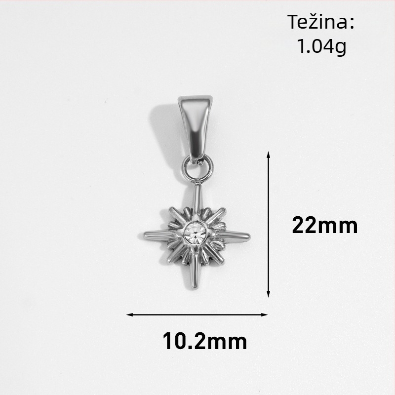 Nerđajući čelik medaljon sa suncem, mjesecom i zvijezdom te osmerokutnom zvijezdom u geometrijskom dizajnu, pozlaćen 24K za DIY nakit