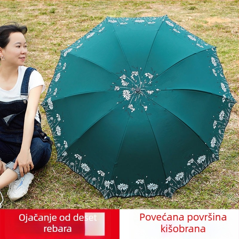 Veliki kišobran za sunce i kišu za dvije osobe, sklopivi, crni premaz, za studentice