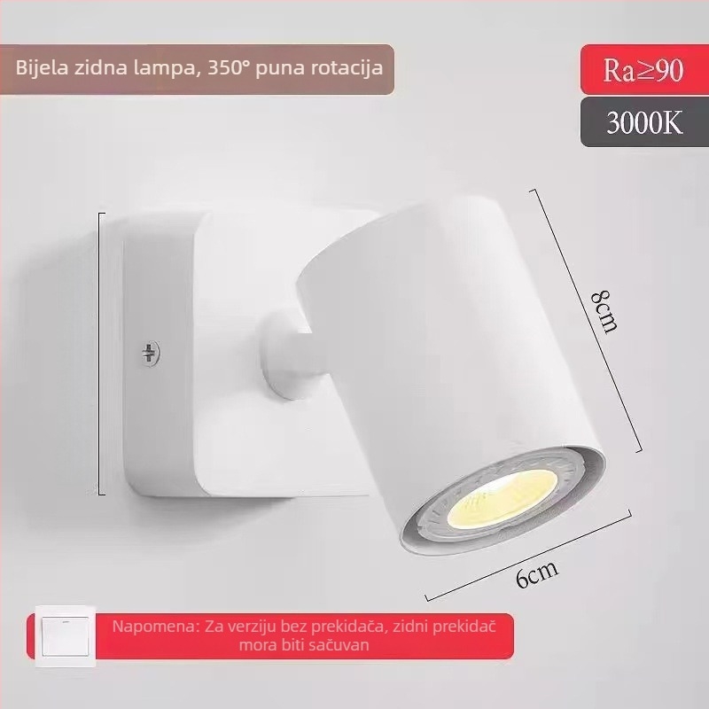 Skandinavska zidna lampica za čitanje uz krevet, minimalistički dizajn, prilagodljiv kut, LED