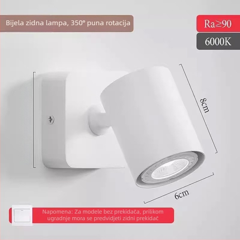 Skandinavska zidna lampica za čitanje uz krevet, minimalistički dizajn, prilagodljiv kut, LED