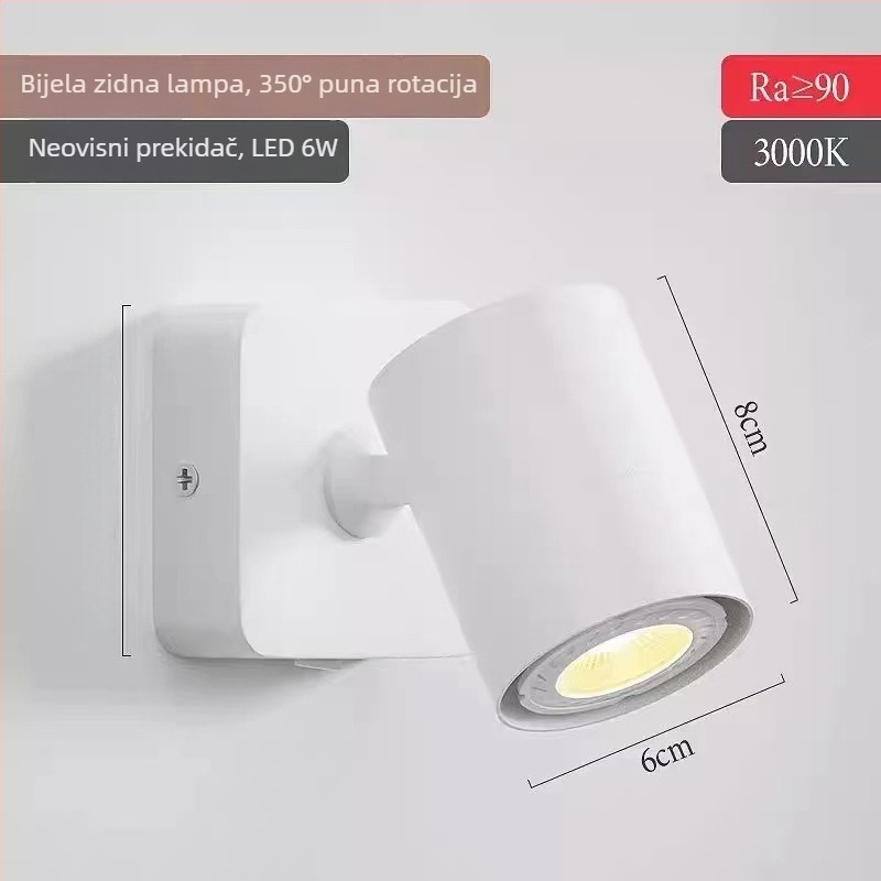 Skandinavska zidna lampica za čitanje uz krevet, minimalistički dizajn, prilagodljiv kut, LED