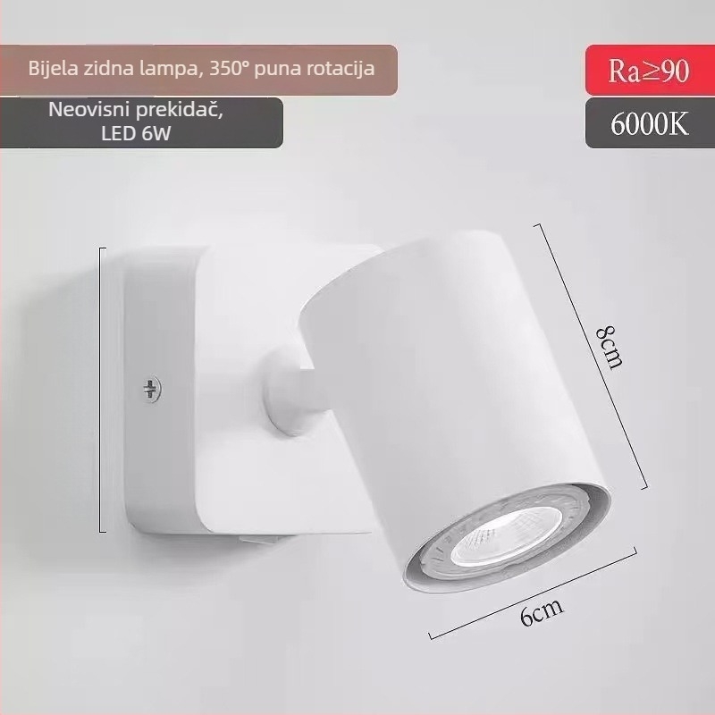Skandinavska zidna lampica za čitanje uz krevet, minimalistički dizajn, prilagodljiv kut, LED