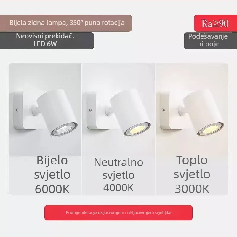 Skandinavska zidna lampica za čitanje uz krevet, minimalistički dizajn, prilagodljiv kut, LED