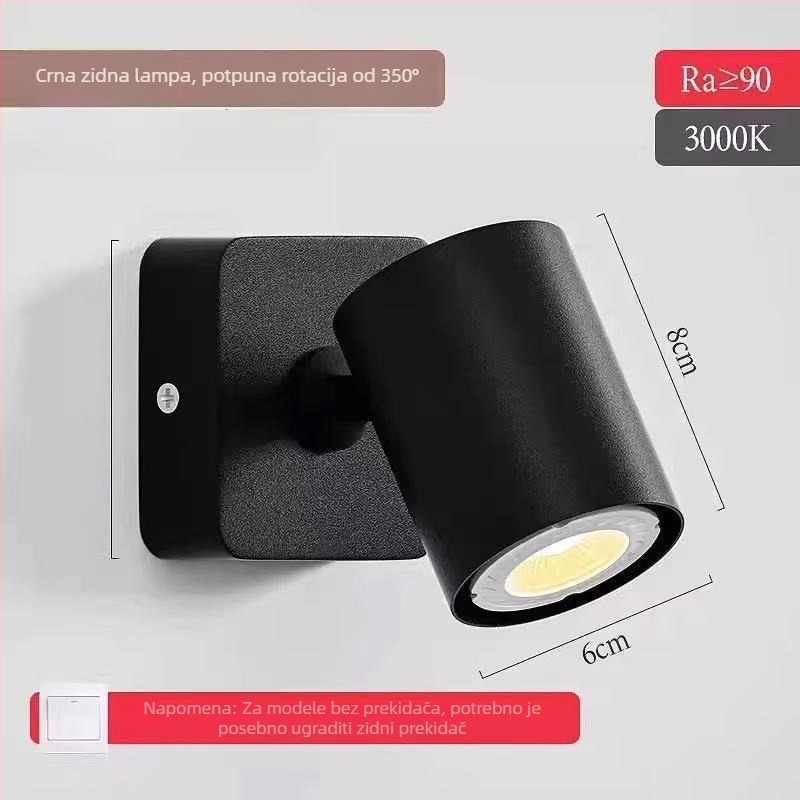 Skandinavska zidna lampica za čitanje uz krevet, minimalistički dizajn, prilagodljiv kut, LED