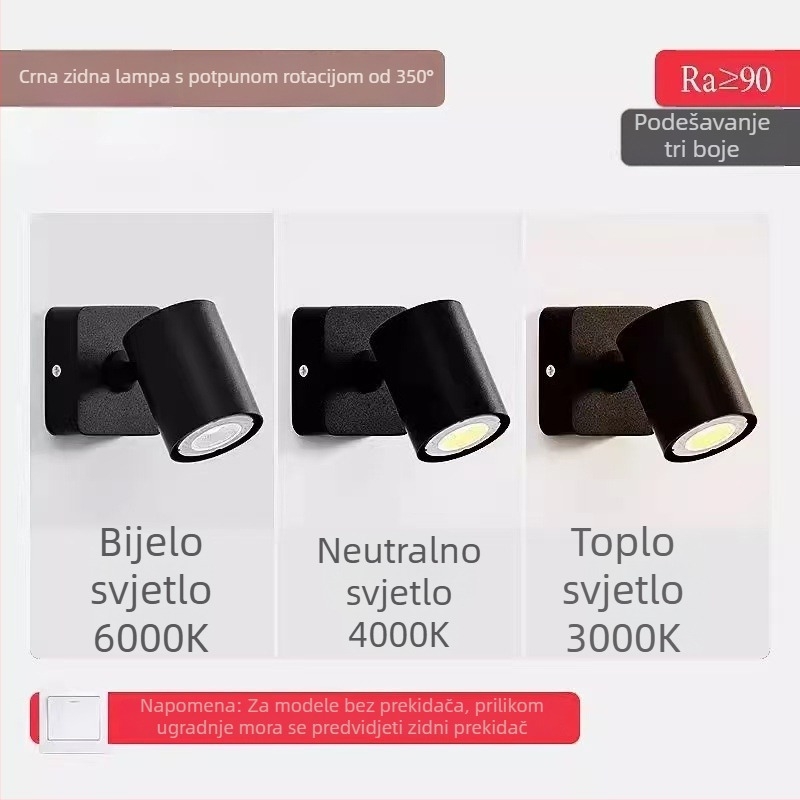 Skandinavska zidna lampica za čitanje uz krevet, minimalistički dizajn, prilagodljiv kut, LED