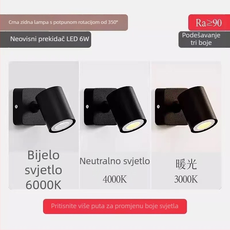 Skandinavska zidna lampica za čitanje uz krevet, minimalistički dizajn, prilagodljiv kut, LED