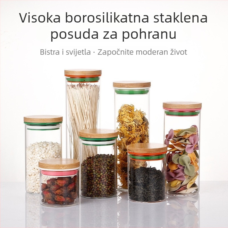Staklena posuda od borosilikatnog stakla s bambusovim poklopcem – za čaj, suho voće i bilje