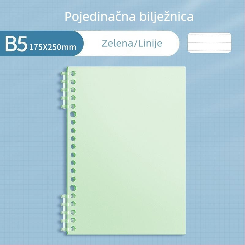 Sijin bilježnica za razvrstavanje po predmetima za učenike, A4 format s odjeljivim listovima, B5 linijske stranice, glatka PP korica