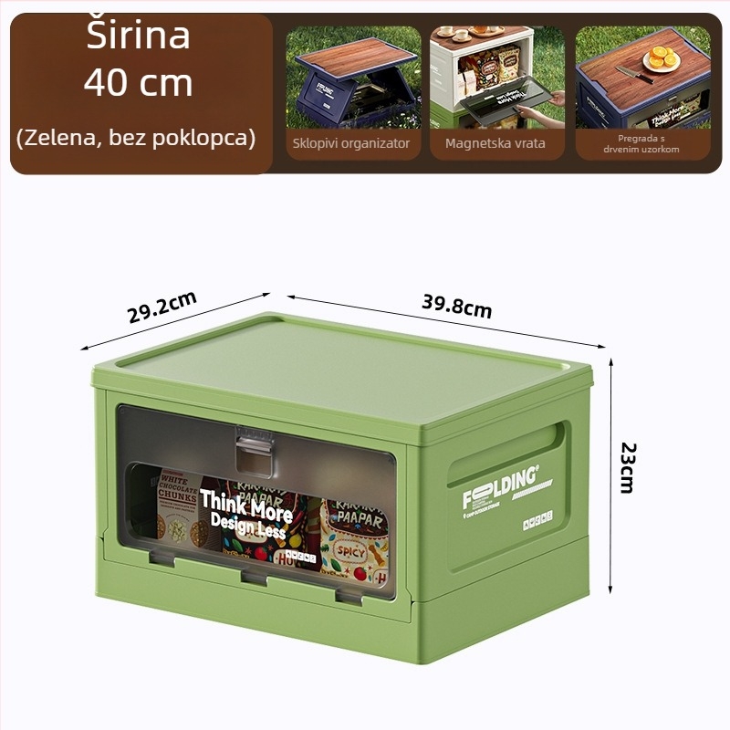 Vanjska kutija za kampiranje za pohranu sa bočnim otvaranjem, ekstra velika sklopiva kutija s drvenim poklopcem, organizator prtljažnika automobila